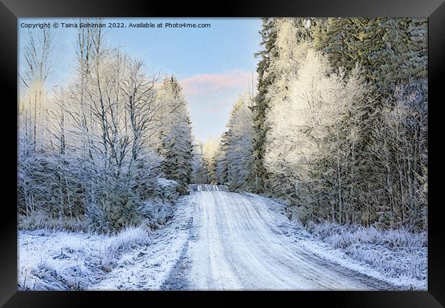 Country Road in Middle of Winter Digital Art Framed Print by Taina Sohlman