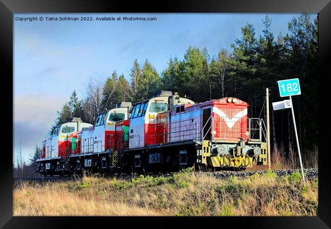 Three Diesel Locomotives At Speed Framed Print by Taina Sohlman