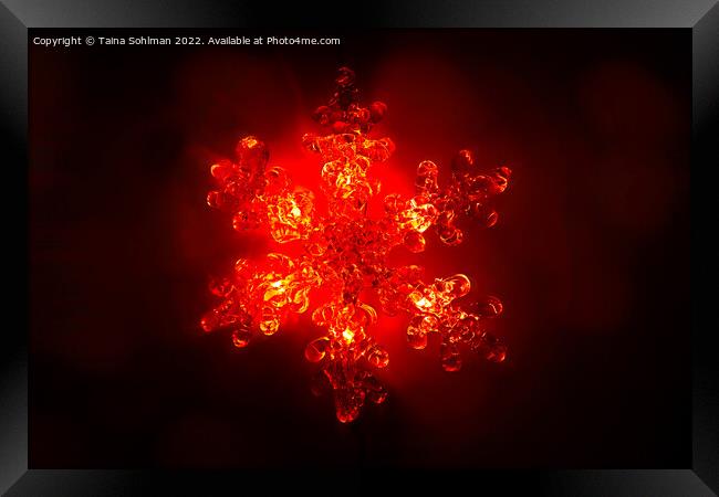 Red Illuminated Christmas Light in Shape of Snowfl Framed Print by Taina Sohlman