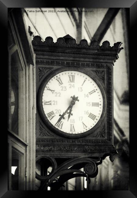 Old Outdoor Wall Clock at Railway Station Monocrom Framed Print by Taina Sohlman