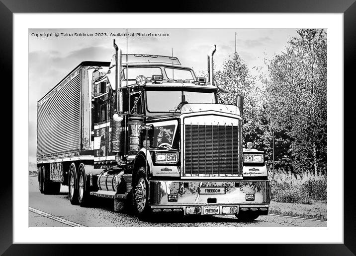 Classic American Semi Trailer Truck in BW Framed Mounted Print by Taina Sohlman