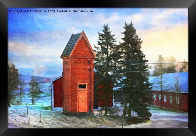 Old Transformer Building in Winter Digital Paintin Framed Print by Taina Sohlman