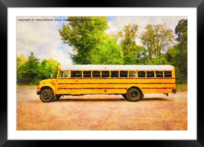 American Yellow School Bus Digital Art Framed Mounted Print by Taina Sohlman