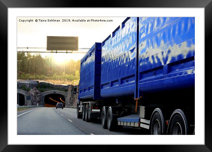 Blue Freight Truck Drives Towards Tunnel Framed Mounted Print by Taina Sohlman