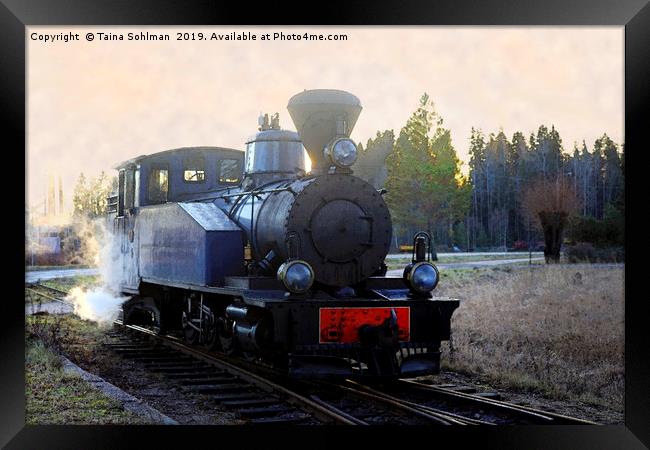 Steam Locomotive at Railway Station Digital Art Framed Print by Taina Sohlman