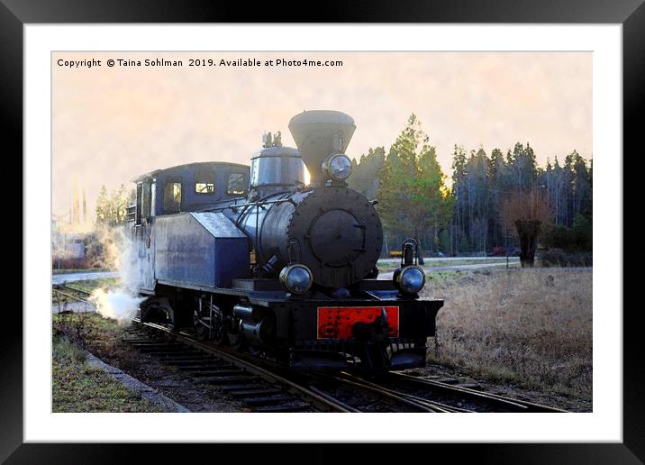 Steam Locomotive at Railway Station Digital Art Framed Mounted Print by Taina Sohlman