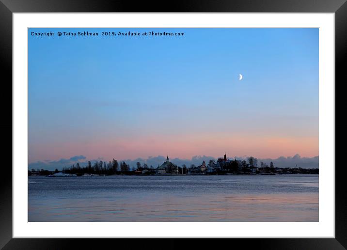 Moon over Sea on Blue Winter Evening  Framed Mounted Print by Taina Sohlman