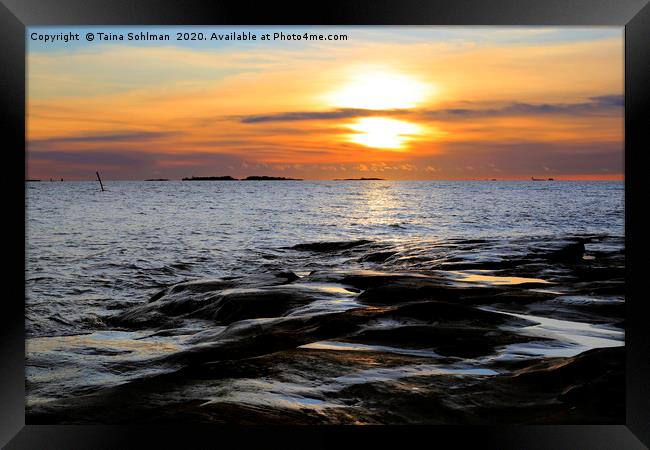 Sunset by Seaside Rocks Framed Print by Taina Sohlman