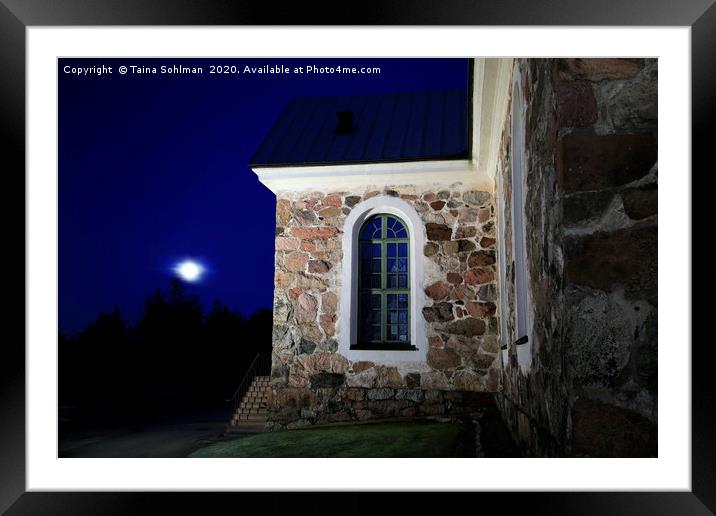 Uskela Church and Hazy Full Moon Framed Mounted Print by Taina Sohlman
