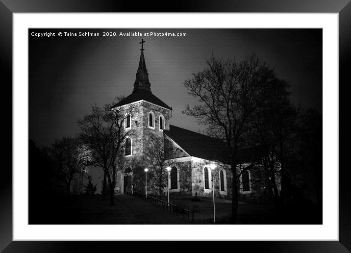 Illuminated Uskela Church Digital Art Framed Mounted Print by Taina Sohlman