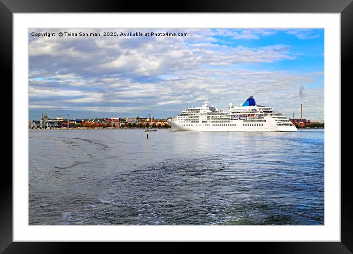 White Cruiseliner Ferry Arrives in Helsinki, Finl Framed Mounted Print by Taina Sohlman