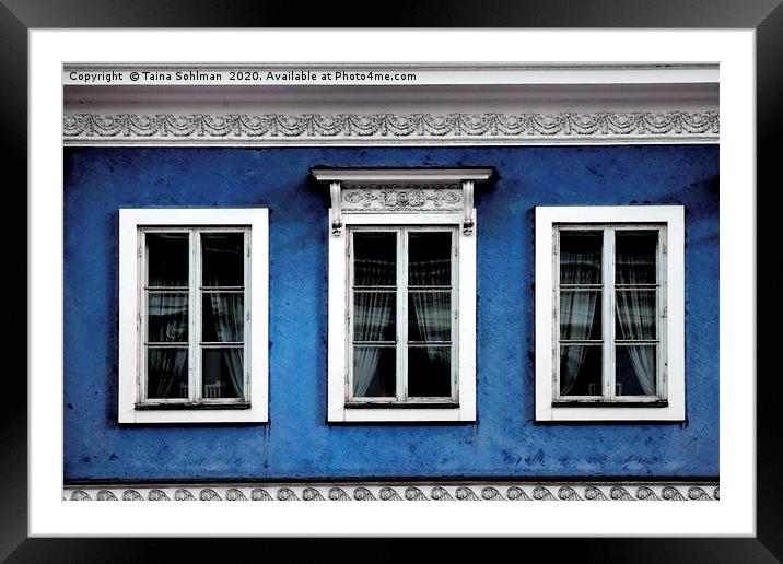 Three Windows on Blue City Buiding, Digital Art Framed Mounted Print by Taina Sohlman