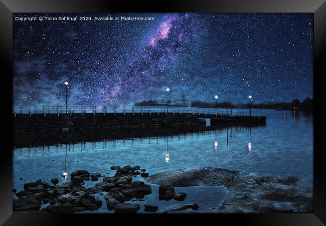Seaside Pier at Night Framed Print by Taina Sohlman