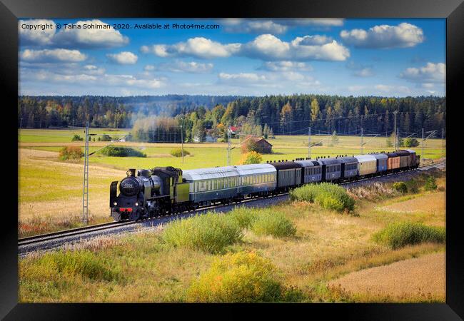 Steam Train Ukko-Pekka Traveling Through Countryside Framed Print by Taina Sohlman