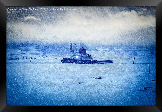 Tugboat in Winter  Framed Print by Taina Sohlman