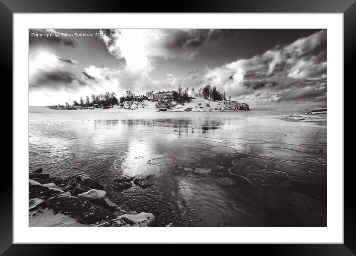 March Daybreak by the Sea Monochrome Framed Mounted Print by Taina Sohlman
