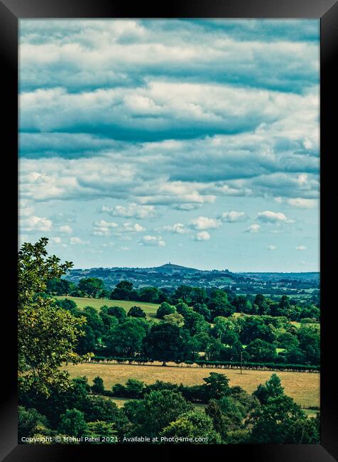 View of Glastonbury Tor in the distance and its surrounding countryside from summit of Cheddar Gorge Framed Print by Mehul Patel