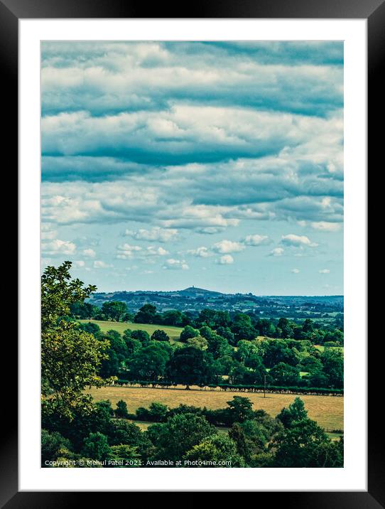 View of Glastonbury Tor in the distance and its surrounding countryside from summit of Cheddar Gorge Framed Mounted Print by Mehul Patel