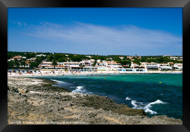 View of coast of town, Punta Prima, on south east coast of Menorca Framed Print by Mehul Patel