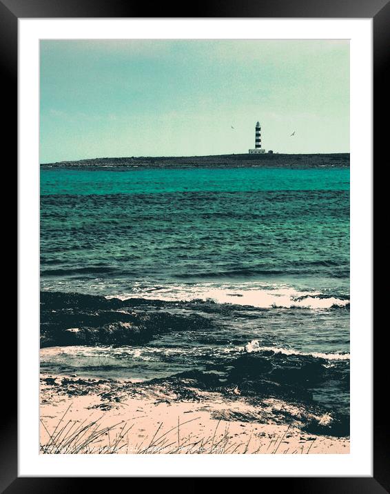 Digital painting of lighthouse situated off the south east coast of Menorca, Spain, opposite town of Punta Prima Framed Mounted Print by Mehul Patel