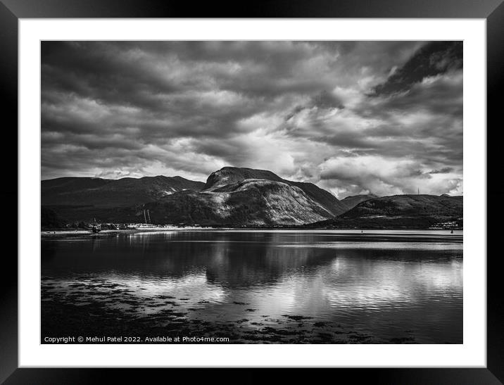 View of Ben Nevis from Corpach Basin towering above Loch Linnhe Framed Mounted Print by Mehul Patel