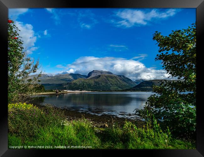 Highest mountain in UK, Ben Nevis, viewed from Corpach Basin towering above Loch Linnhe Framed Print by Mehul Patel