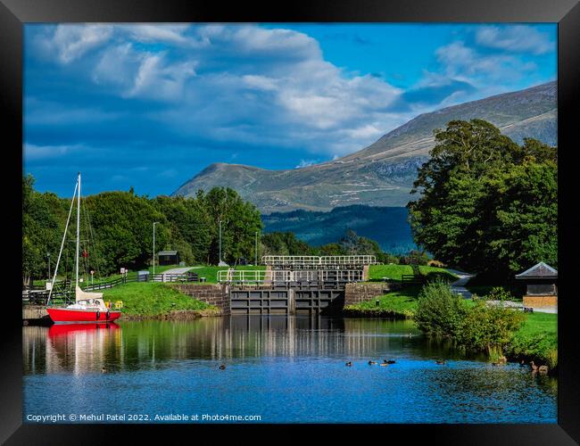 Corpach Double Loch at Corpach Basin near Fort William with Glen Nevis mountain in the distance. Scottish Highlands, Scotland Framed Print by Mehul Patel