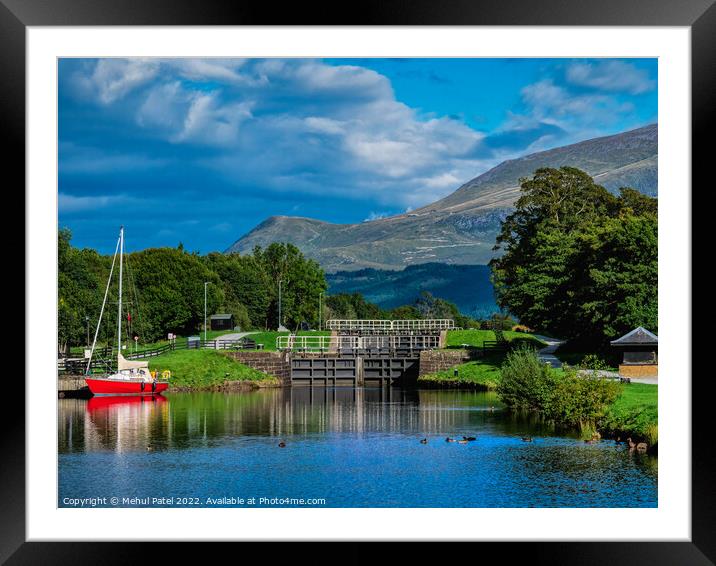 Corpach Double Loch at Corpach Basin near Fort William with Glen Nevis mountain in the distance. Scottish Highlands, Scotland Framed Mounted Print by Mehul Patel