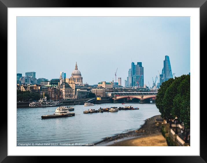 London City skyline from the river Thames Framed Mounted Print by Mehul Patel