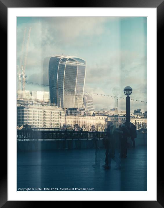 Reflection of the Fenchurch building (also known as the Walkie Talkie building) from the South Bank of river Thames, London, England Framed Mounted Print by Mehul Patel