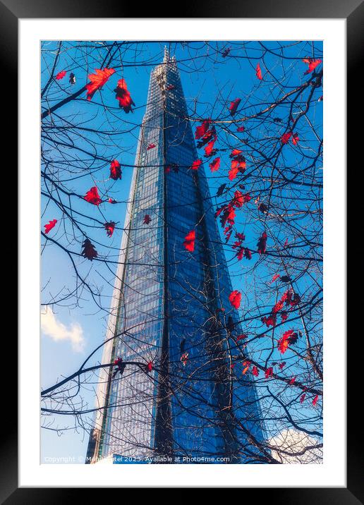 The Shard tower in London framed through branches and autumn leaves Framed Mounted Print by Mehul Patel