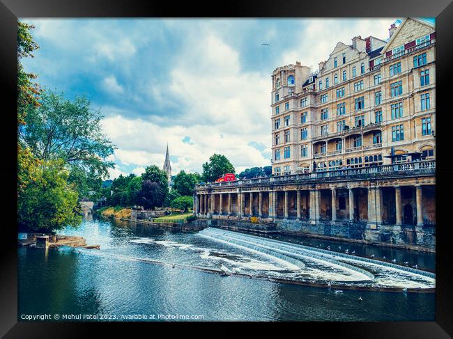 Pulteney Weir on the river Avon in the city of Bath Framed Print by Mehul Patel