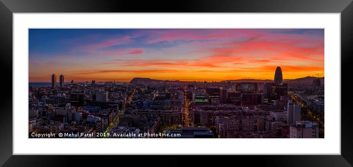 Sunsetting on the city of Barcelona, Spain  Framed Mounted Print by Mehul Patel