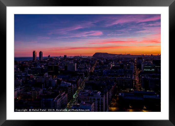 Barcelona cityscape at night  Framed Mounted Print by Mehul Patel