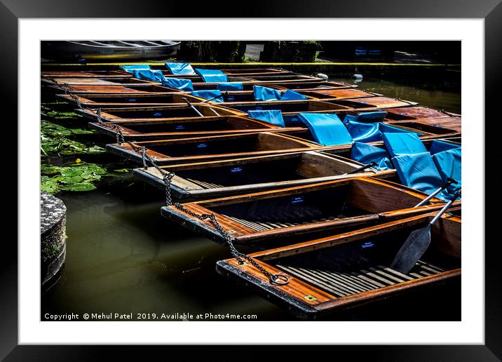 Punting boats parked on the river, river Cam, Camb Framed Mounted Print by Mehul Patel