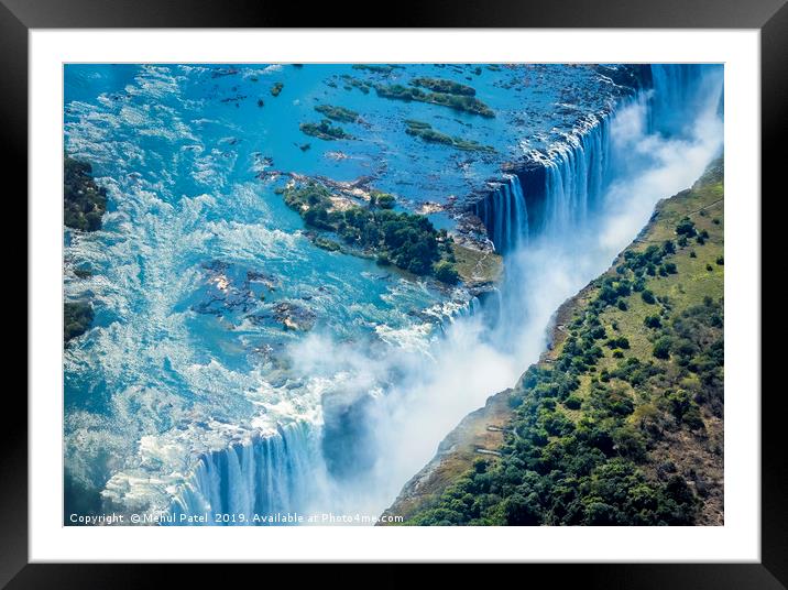 Aerial shot looking over Victoria Falls, Africa Framed Mounted Print by Mehul Patel