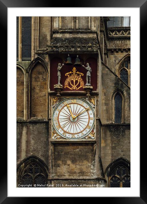 Clock on exterior wall of Wells Cathedral Framed Mounted Print by Mehul Patel