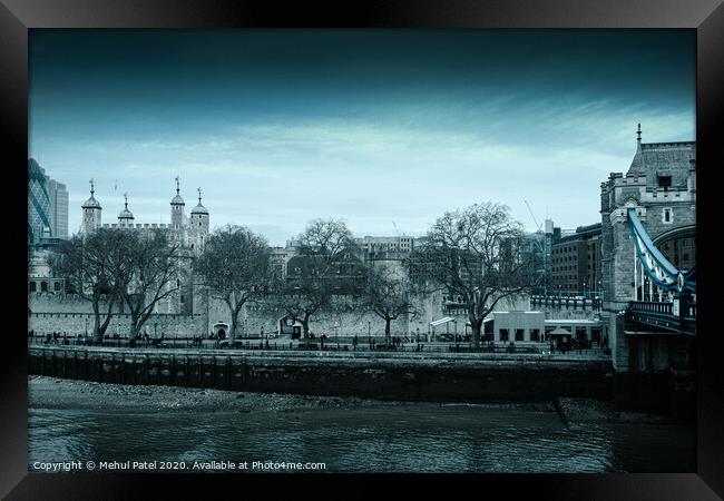 Tower of London by the Embankment on a cool overcast day, City of London, England, UK Framed Print by Mehul Patel