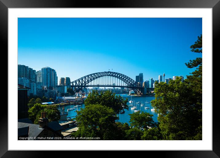Sydney Harbour cityscape with Harbour Bridge and Central Business District in the distance, Sydney, New South Wales, Australia Framed Mounted Print by Mehul Patel
