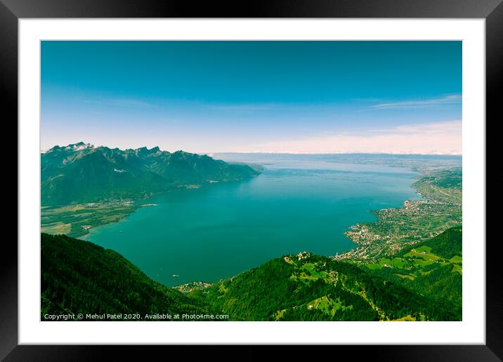 Viewpoint from Rochers-de-Naye overlooking Lake Geneva and town of Montreux, Switzerland Framed Mounted Print by Mehul Patel