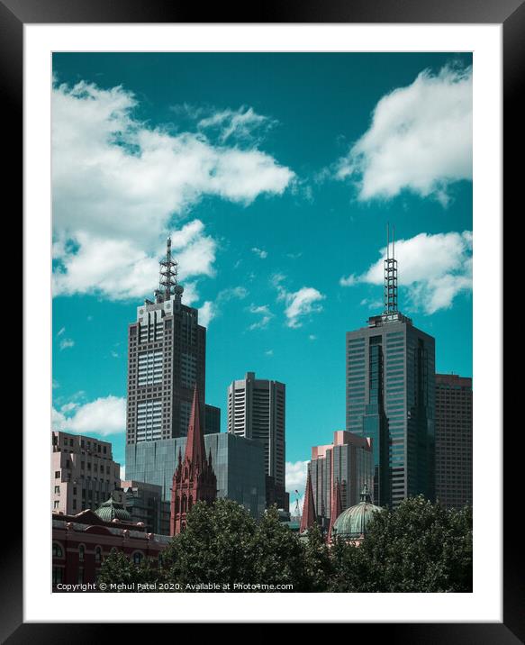 Skyline of skyscrapers against turquoise sky - Melbourne, Australia Framed Mounted Print by Mehul Patel