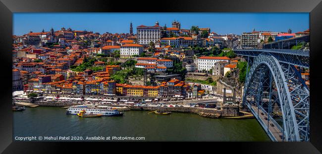 Embankment of the river Duoro by the old town of Porto, Portugal Framed Print by Mehul Patel