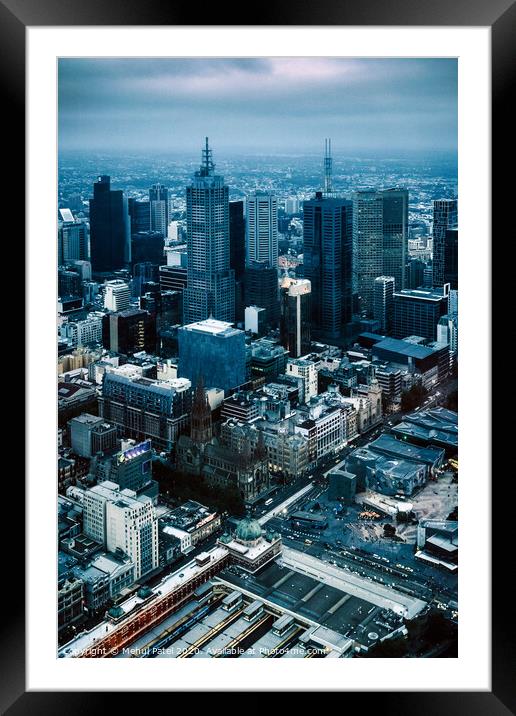 High shot overlooking the Central Business District of Melbourne, Victoria, Australia Framed Mounted Print by Mehul Patel