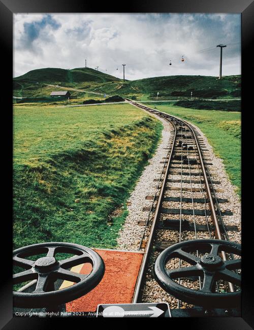 Track of cable-pulled tram leading to summit of Great Orme Country Park and Nature Reserve, Llandudno, Wales, UK Framed Print by Mehul Patel