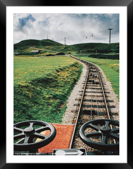 Track of cable-pulled tram leading to summit of Great Orme Country Park and Nature Reserve, Llandudno, Wales, UK Framed Mounted Print by Mehul Patel