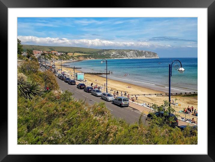 Overlooking Swanage Beach Framed Mounted Print by Hayley Jewell