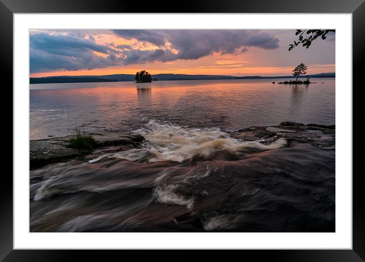 streaming water sunset over lake Framed Mounted Print by Jonas Rönnbro