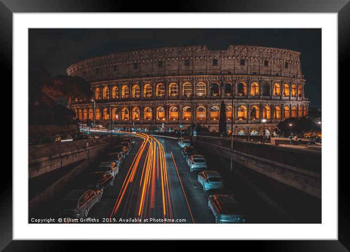 Roman Colosseum at Night Framed Mounted Print by Elliott Griffiths