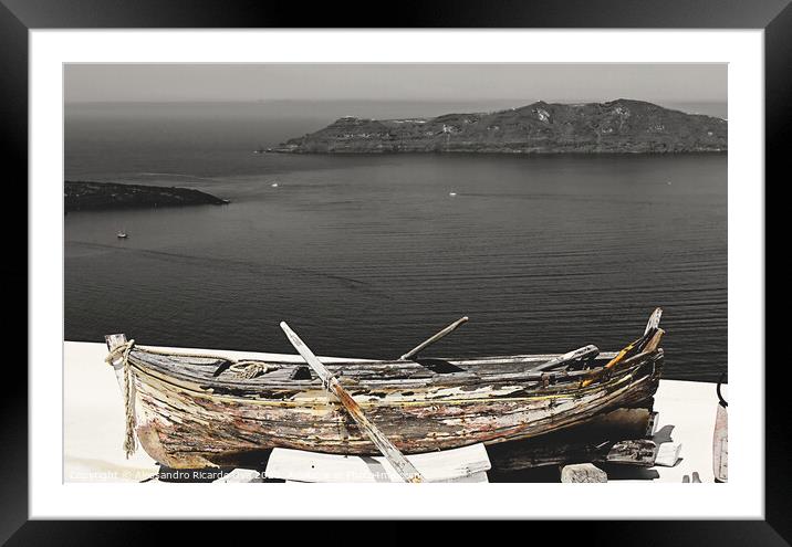 Wooden boat - Santorini Framed Mounted Print by Alessandro Ricardo Uva
