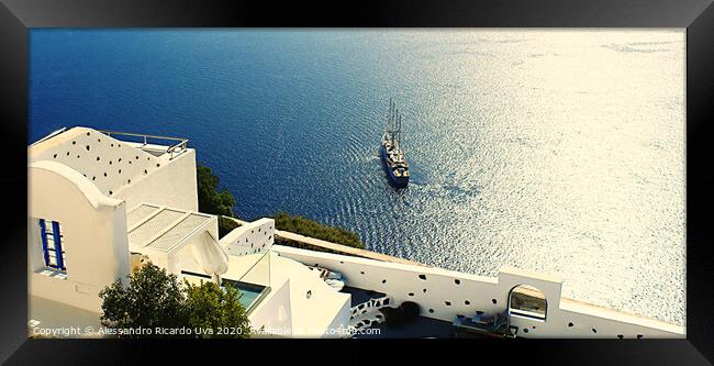 Sailboat - Santorini Island Framed Print by Alessandro Ricardo Uva